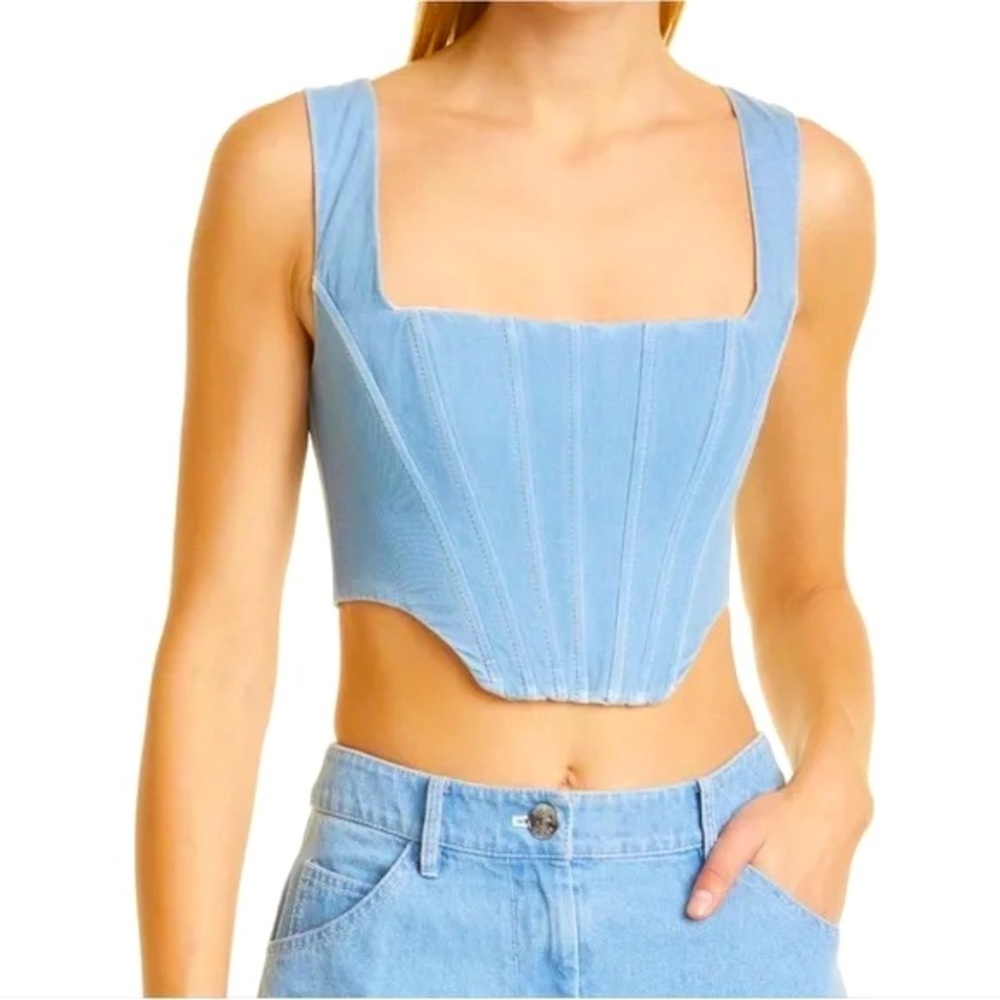 New STAUD Alice Corset Top Denim Blue Size 4 Brand New